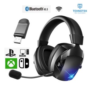 Căști Wireless Gaming TehnoTek, conexiune bluetooth, wireless, difuzor 50mm